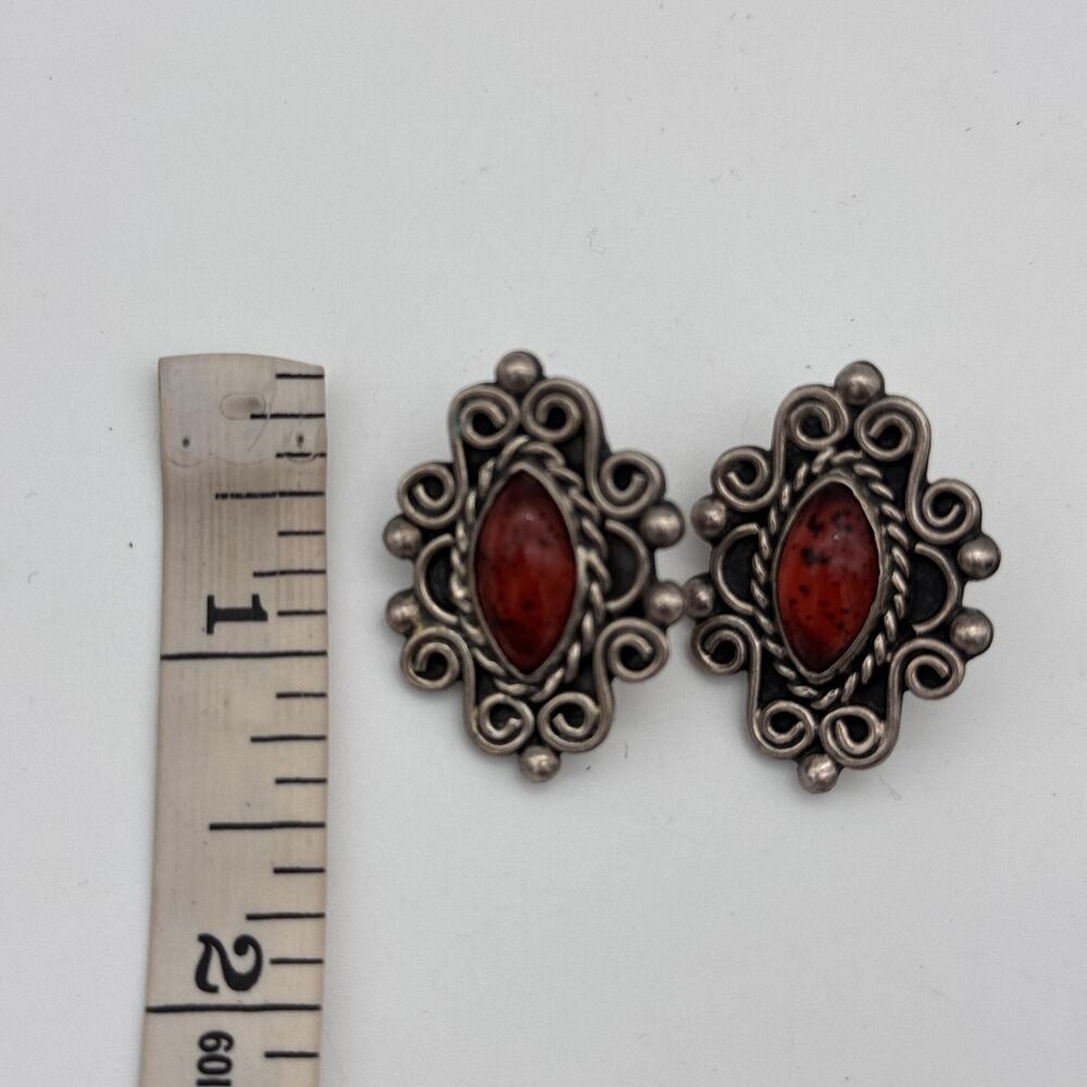 Sterling Silver Mexico Jewelry Set Earrings Pendant Filigree Cabochon Vintage - Picture 12 of 13